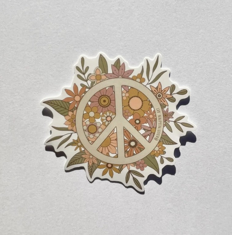 Floral Peace Sign  |  Water Resistant Vinyl Sticker