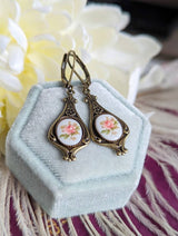 Pink Rose Limoges Earrings: Vintage Style Floral Earrings