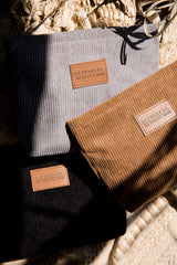 Corduroy Zipper Pouch: Black or Brown