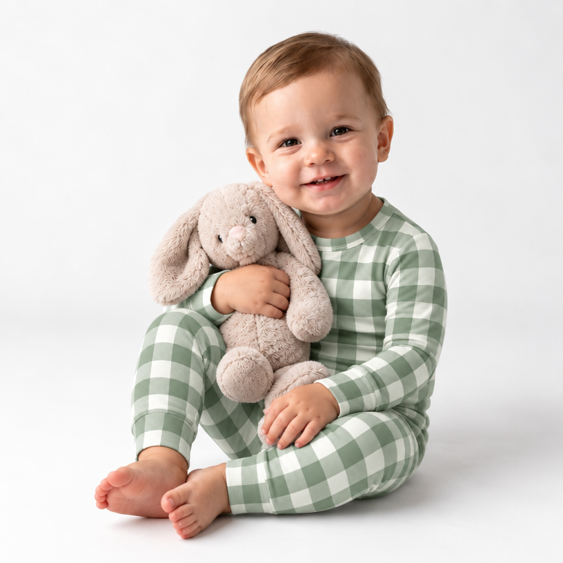 Christmas Checkered Gingham Viscose Bamboo Two-Piece Pajama