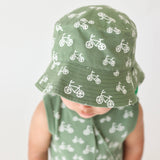 Reversible Organic Cotton Bucket Hats: Bikes and Camper Green