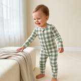 Christmas Checkered Gingham Viscose Bamboo Zipper Romper