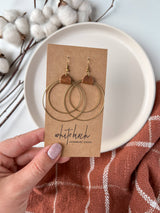 Distressed Brown Leather & Brass Circles Earrings