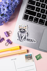 Floral Crown Raccoon Vinyl Sticker