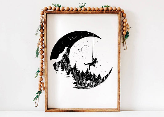 Moon and Climber Print: 11"x14"