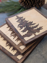 Pine Tree Inlay Wood Coaster - Made in Canada