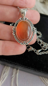Red Carnelian Necklace, Vintage Silver Pendant, Natural Crystal Jewelry
