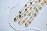 White Daisy Flower Pearl Chain Necklace