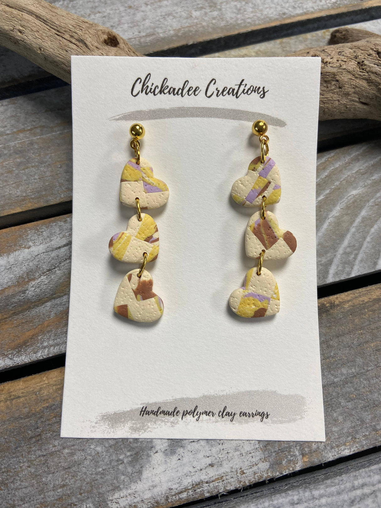 Heart Trio Dangle Polymer Clay Earrings