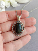 Obsidian Necklace: Antiqued Silver Gothic Pendant, Black Gemstone Jewelry