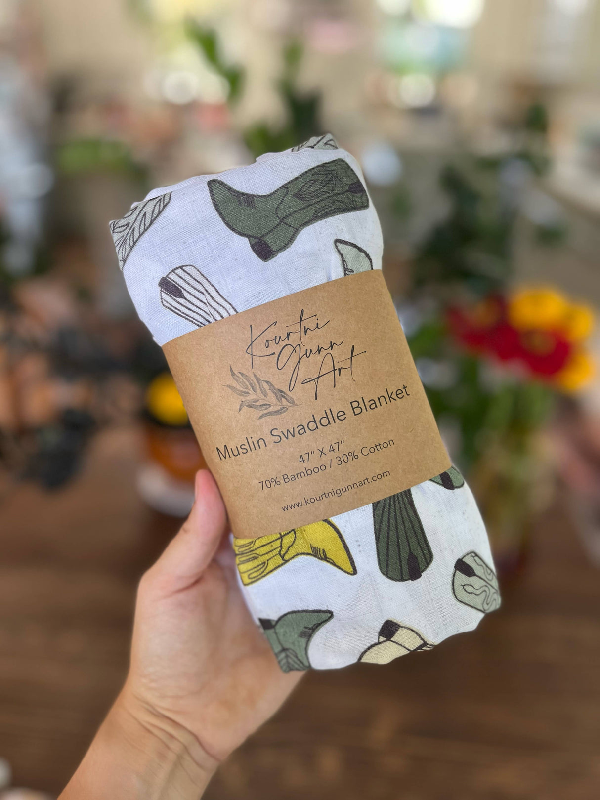 Cowboy Boot Baby Blanket  |  Western Muslin Swaddle Blanket