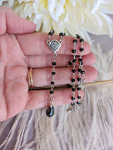 Black Beaded Y Necklace: Vintage Style Choker
