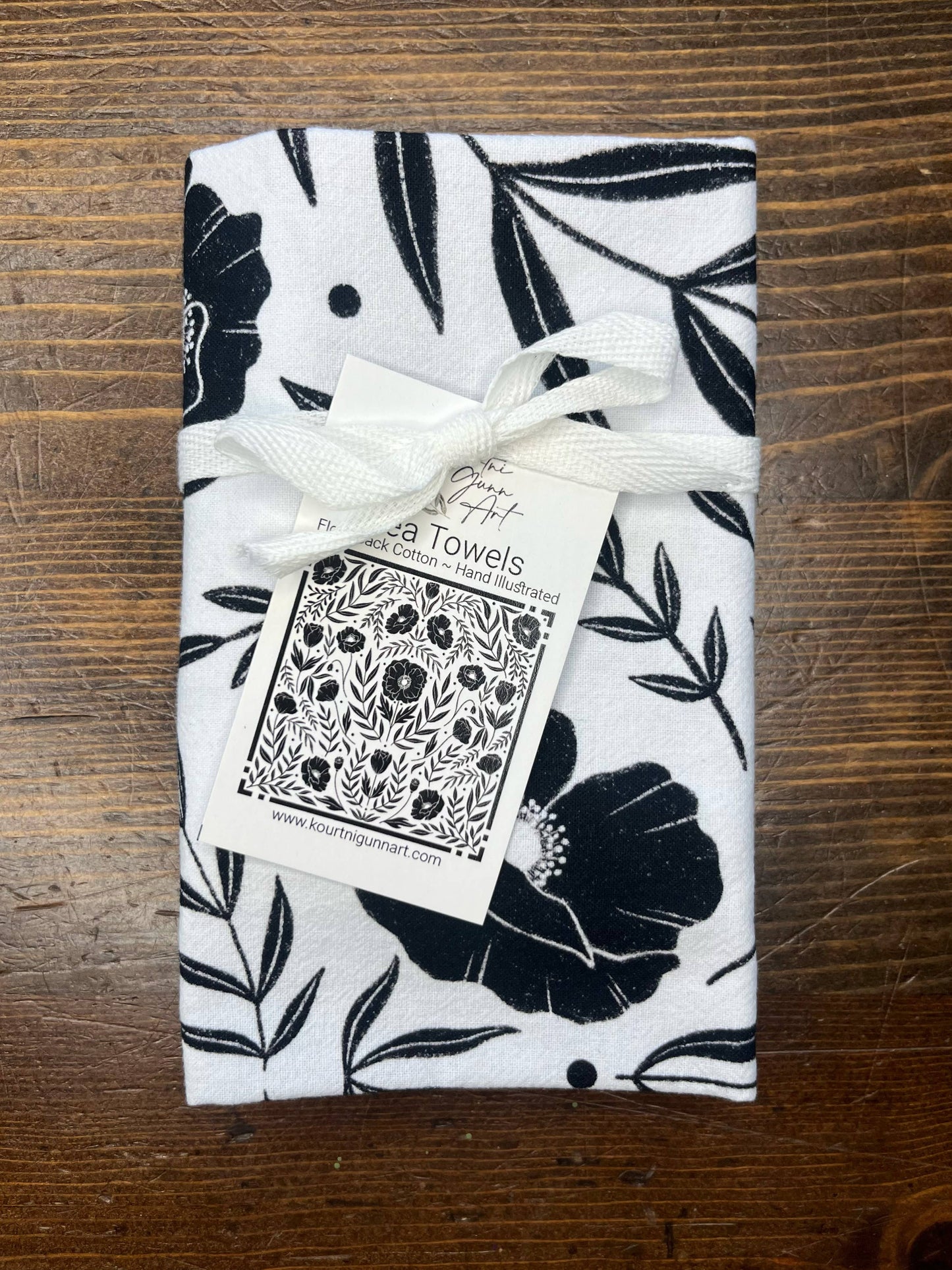 Black Floral Flour Sack Towel  |  Black Poppy Tea Towel