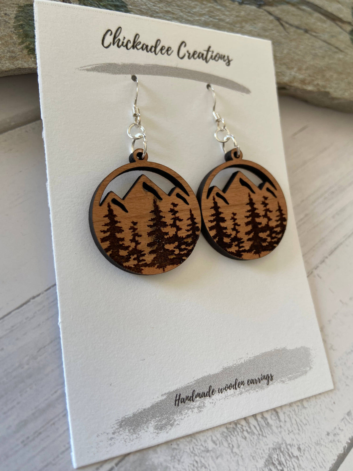 Cherry Wood Earrings Mountains & Trees