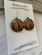 Cherry Wood Earrings Mountains & Trees