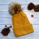 Toque with Faux Fur Pom Pom