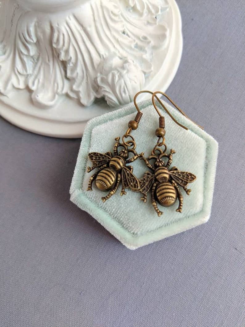 Oxidized Brass Bee Earrings, Whimsical Jewelry for Nature Lovers