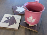 Maple Leaf Wood Inlay Coaster - Made in Canada: Walnut with Maple
