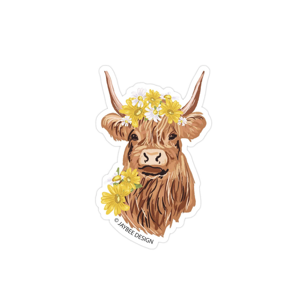 Highland Cow with Florals Sticker
