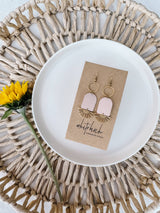 Leather & Brass Sunburst Geometric Earrings: Raw Brass Hooks