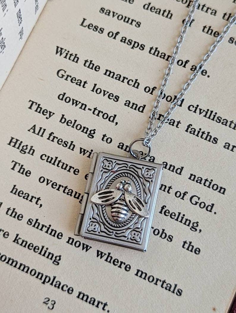 Silver Bee Book Locket Necklace