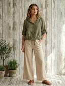 Linen Hooded Button Top