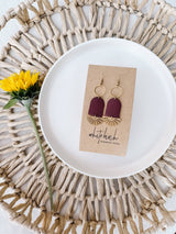 Leather & Brass Sunburst Geometric Earrings: Raw Brass Hooks