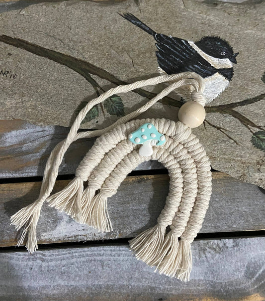 Macrame Rainbow Car Diffuser - Blue Mushroom