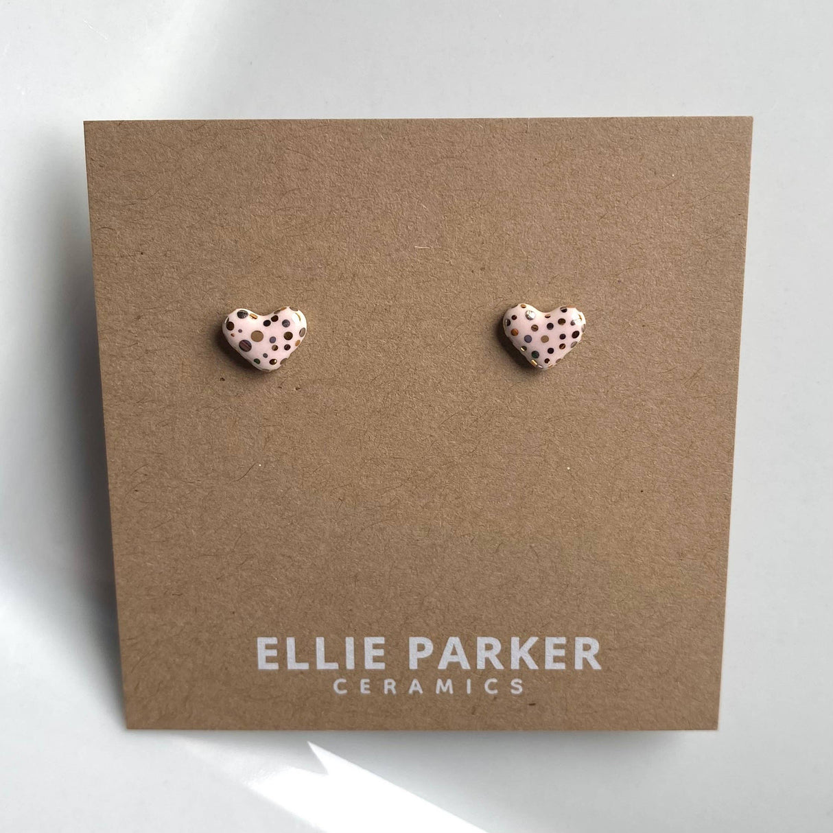 Polka Dot Ceramic Studs | Silver & Gold Dusty Pink Heart