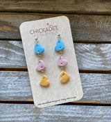 Heart Trio Dangle Clay Earrings