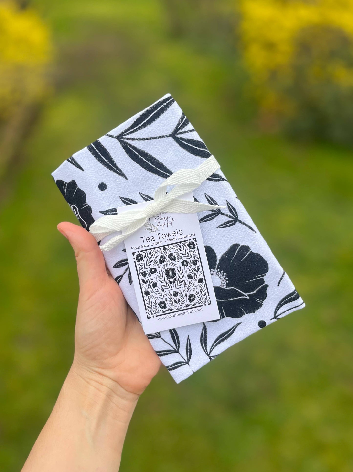 Black Floral Flour Sack Towel  |  Black Poppy Tea Towel