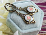 Pink Rose Limoges Earrings: Vintage Style Floral Earrings