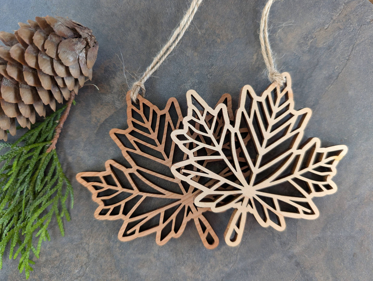 Maple Leaf Cutout Ornament - Canada Wood Souvenir, Christmas: Cherry Wood