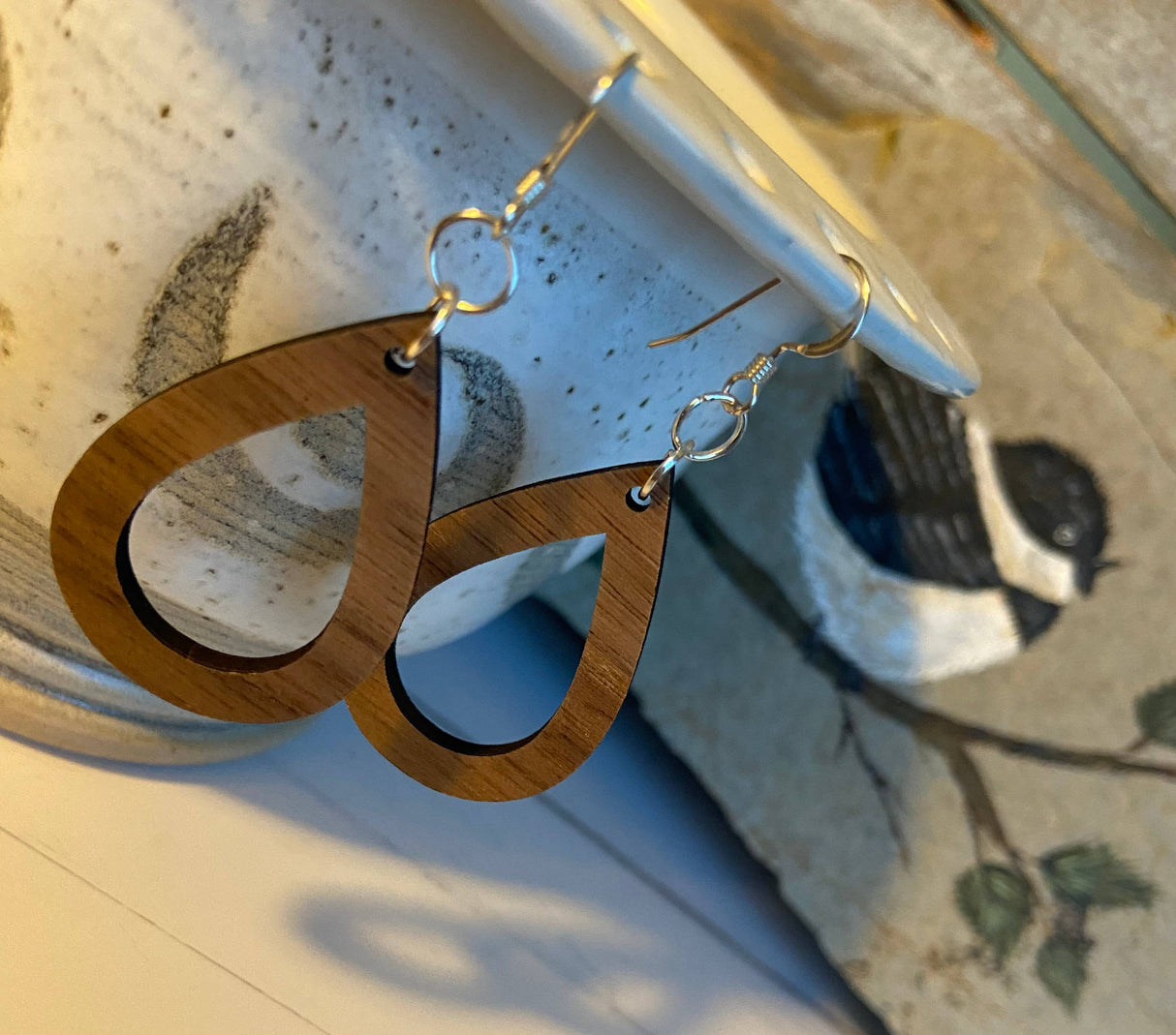 Walnut Wood Earrings - Open Teardrop