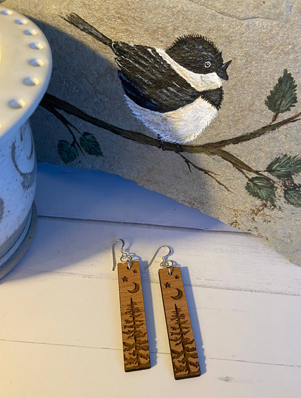 Cherry Wood Earrings Moon & Stars in the Trees