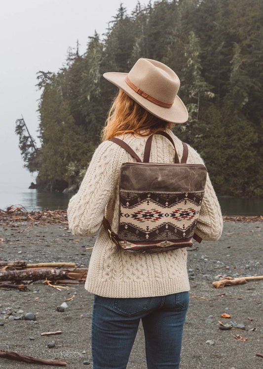 Western Boho Chic Waxed Canvas Backpack - w/ Pendleton Wool