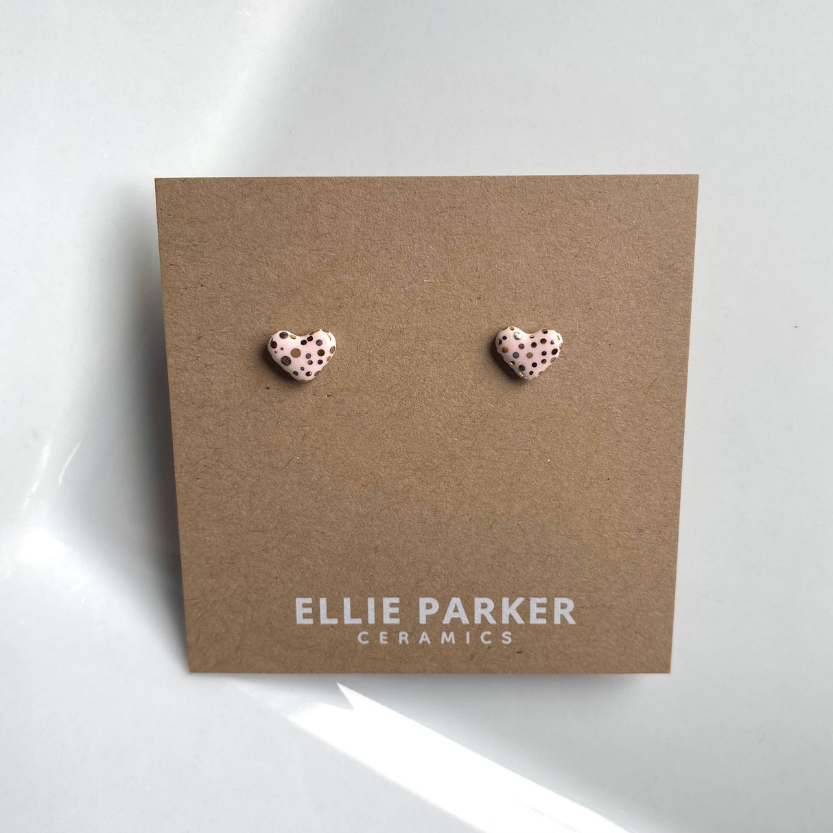 Polka Dot Ceramic Studs | Silver & Gold Dusty Pink Heart