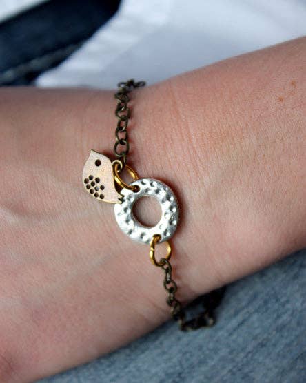 Bird + Circle Mixed Metal Bracelet