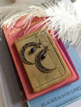 Black Teardrop Crescent Moon Earrings