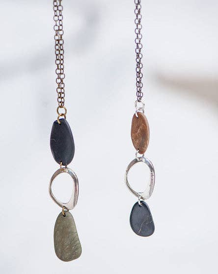 Cairn Stone Necklace: Black / Antique Brass / Green