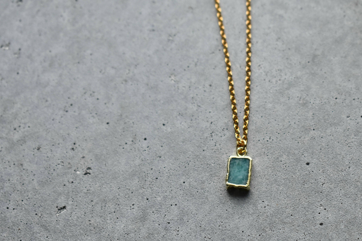 Amazonite Tiny Rectangle Gold Necklace