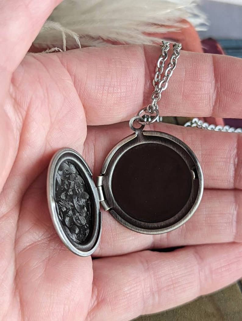 Silver Floral Locket Necklace | Round Photo Keepsake, Handmade