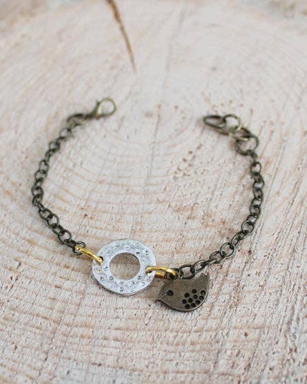 Bird + Circle Mixed Metal Bracelet