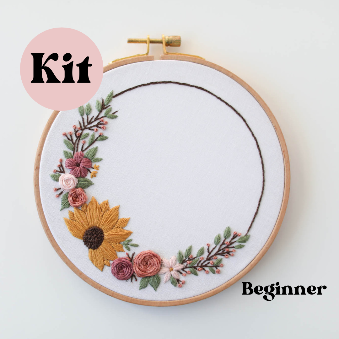 Sunflower Wreath Embroidery Kit - Confident Beginner
