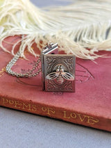 Silver Bee Book Locket Necklace