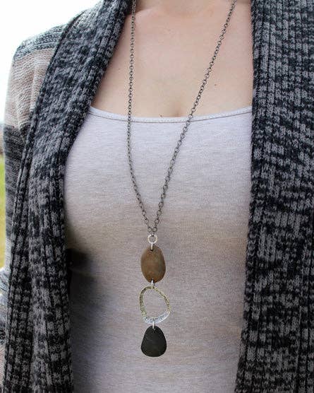Cairn Stone Necklace: Brown / Silver / Green