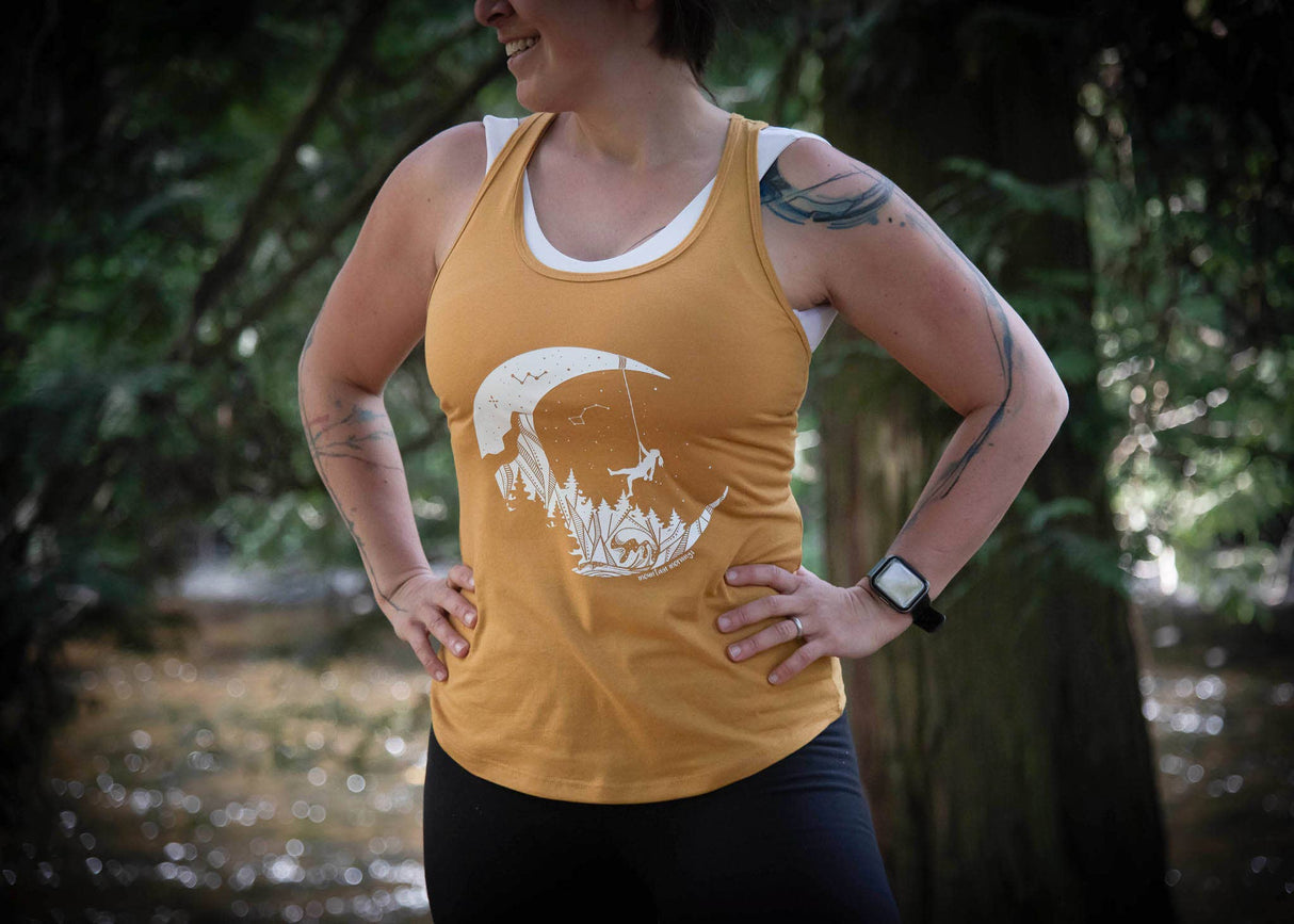 Women's Tank Top, Moon and Climber: Ocean Blue
