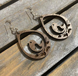 Walnut Wood Earrings - Chickadee Bird