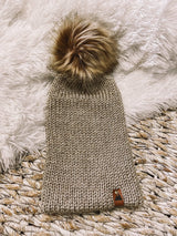 Knit Beanie Toque with Fur Pom Pom