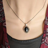 Obsidian Necklace: Antiqued Silver Gothic Pendant, Black Gemstone Jewelry